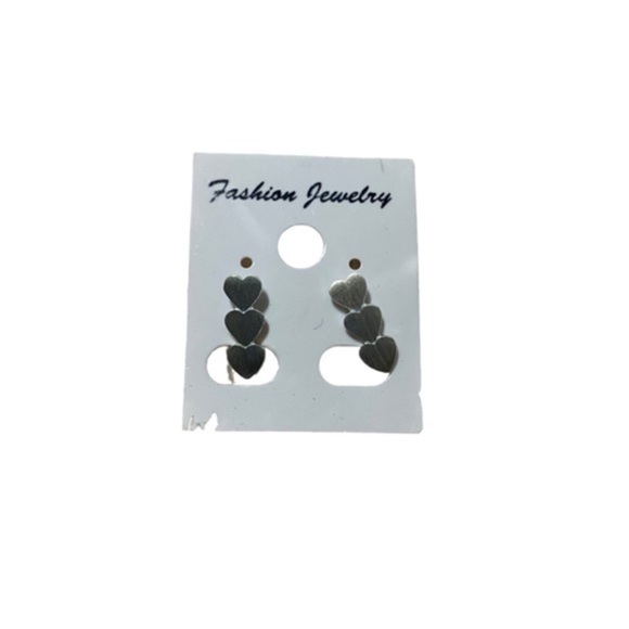 Muzhe Geometric Three Heart Dangle Stud Earrings Sliver Tone - Picture 1 of 7
